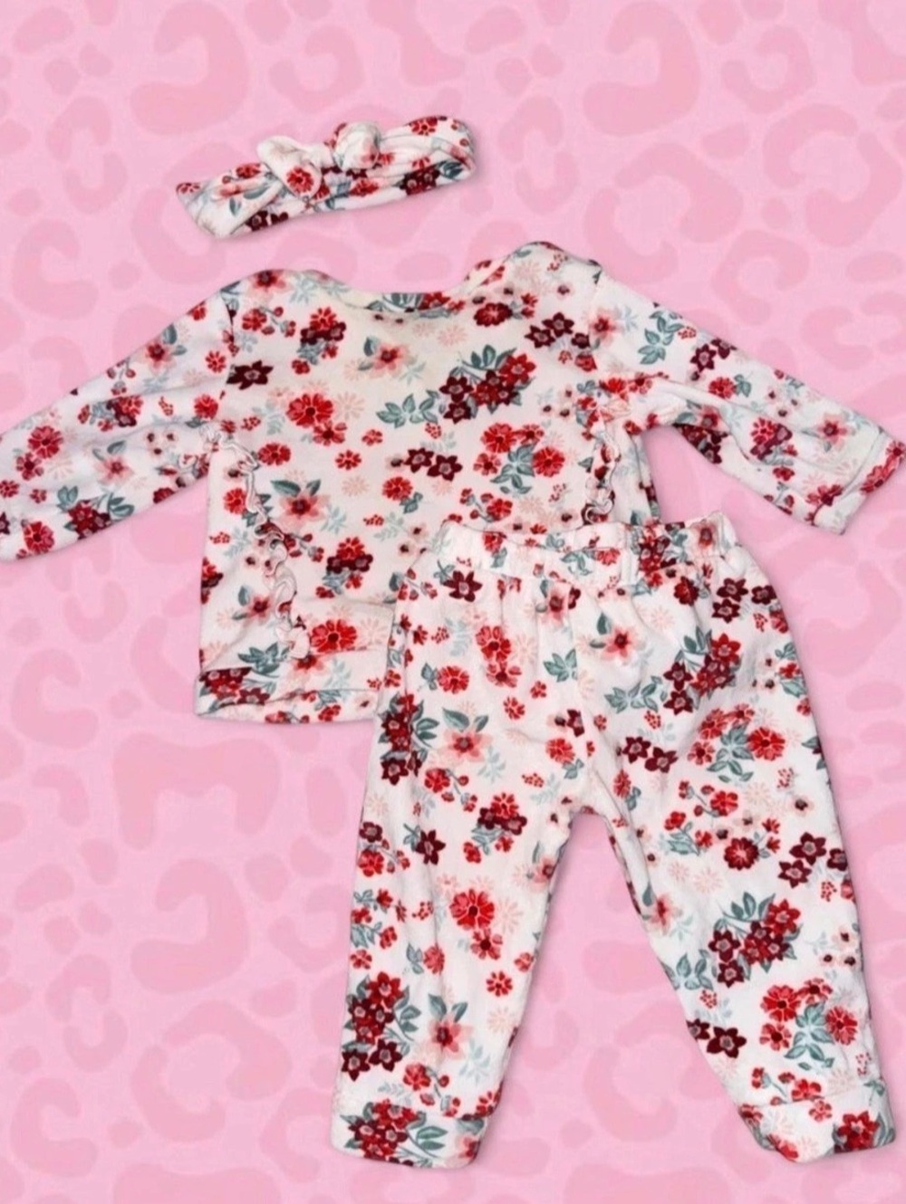 Floral Footed One-Piece in Pink & White Like New